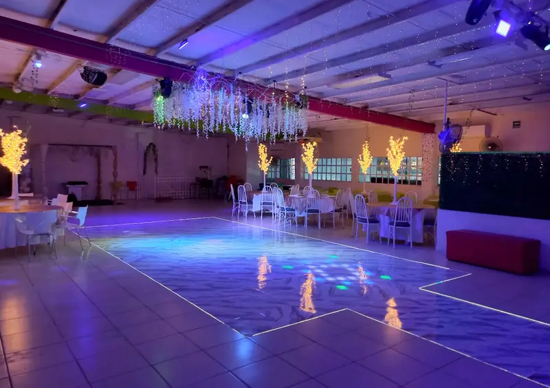 Pista de baile con guirnaldas luminosas